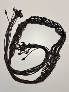 Boho Macrame Cord Belt With Wooden Beads